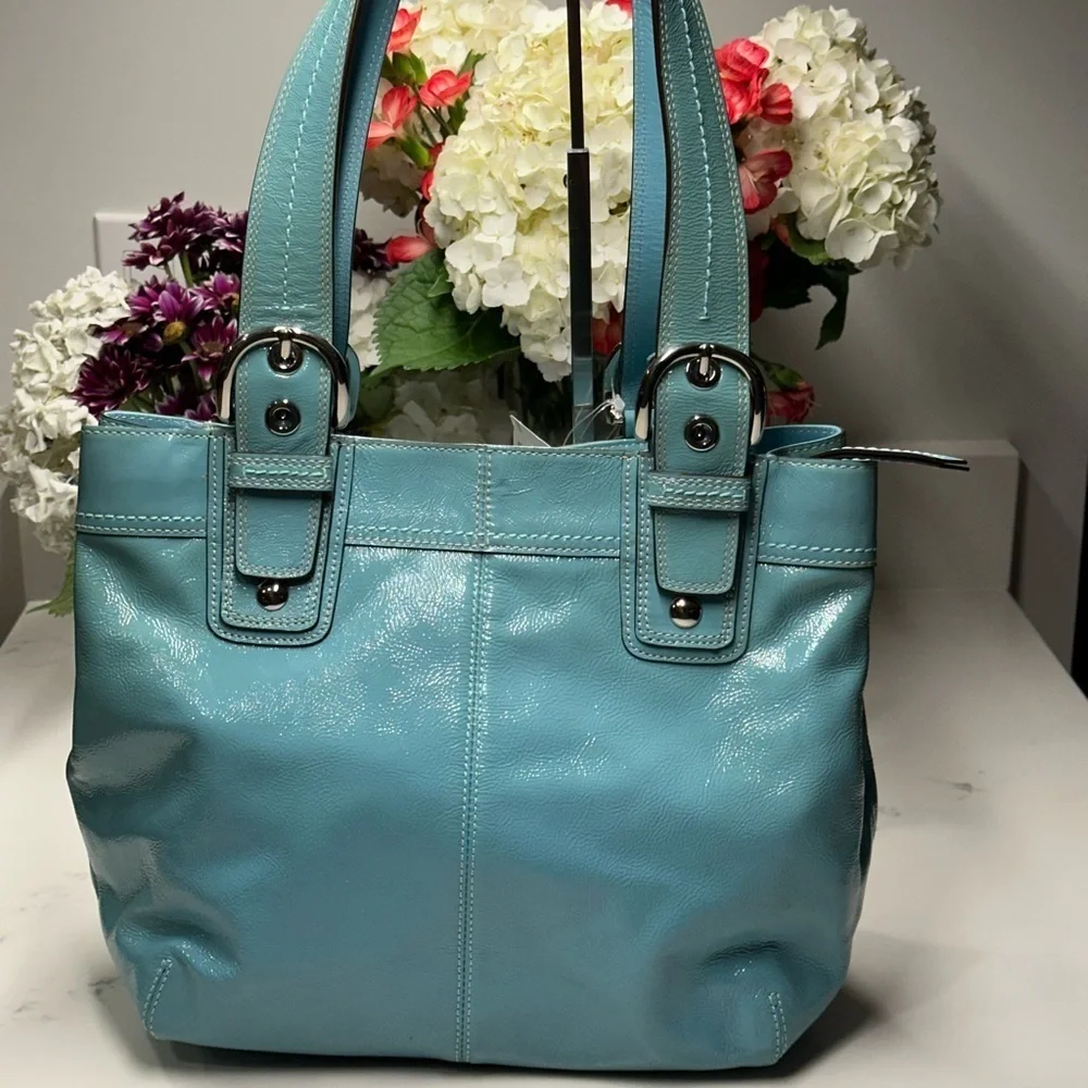 Coach Mineral Soho Pleat Patent Shoulder Tote Bag + COA +Coach Dust Bag NWT! - Picture 2 of 14